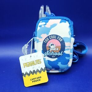 Peanuts Snoopy Blue and White Cloud Pattern Lanyard Pouch TOO COOL FOR SCHOOL